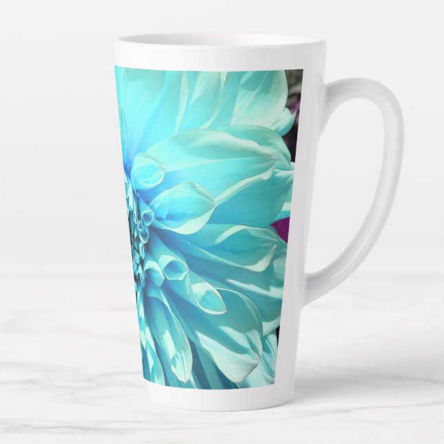 Light Blue Dahlia Flower Latte Mug (Right)