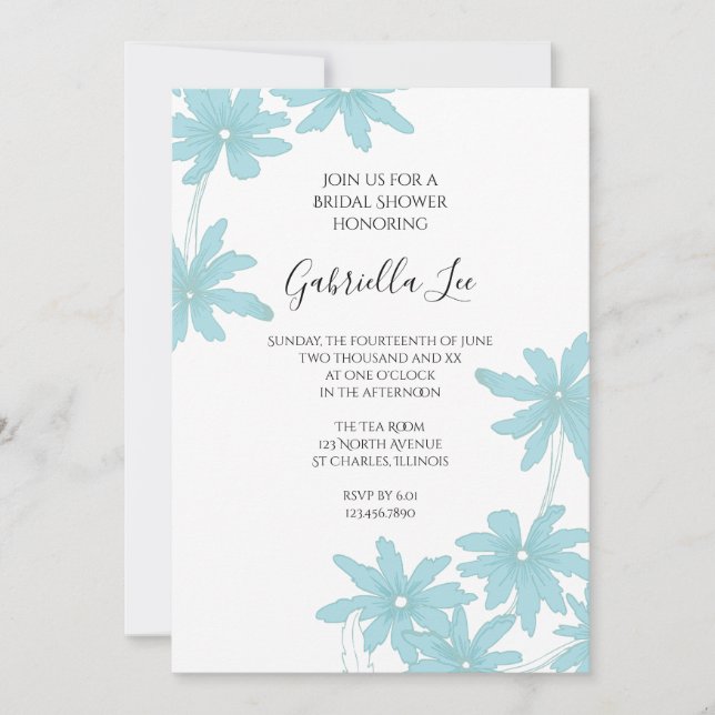 Light Blue Daisies Bridal Shower Invitation (Front)