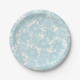 Light Blue Daisy Flowers Paper Plate