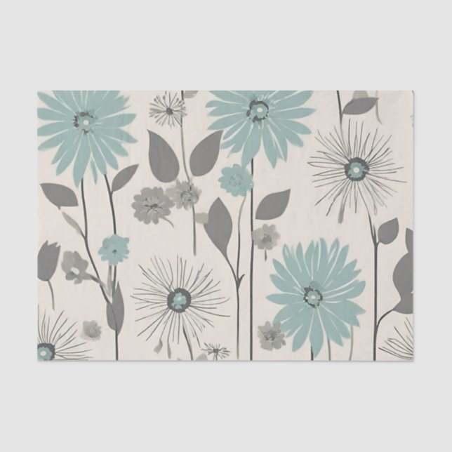 Light Blue Daisy Mid Century Modern Floral Tissue Paper (Front)