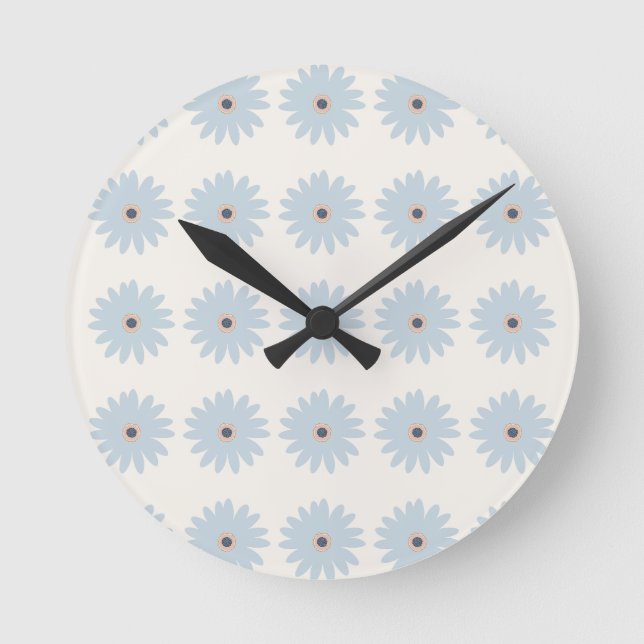 Light Blue Daisy Round Clock (Front)