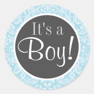 Light Blue Damask Classic Round Sticker