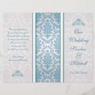 Light blue damask on silver Wedding Program