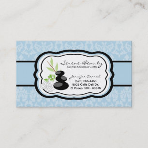 Light Blue Damask Spa Hot Stones Business Card