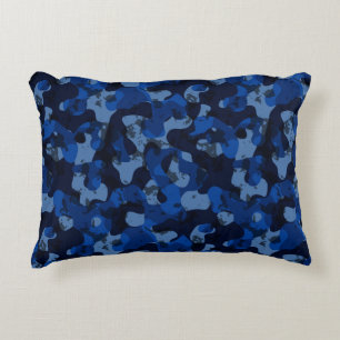 light blue, dark blue, dusty blue camo abstract decorative cushion