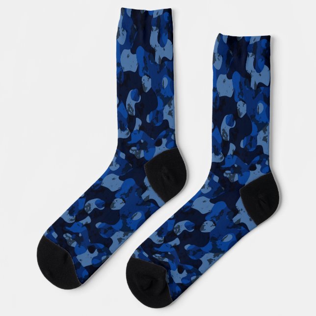 light blue, dark blue, dusty blue camo abstract socks (Left)
