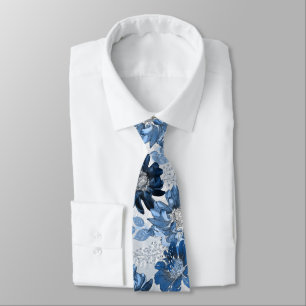 Light blue, dark blue flowers on light grey tie
