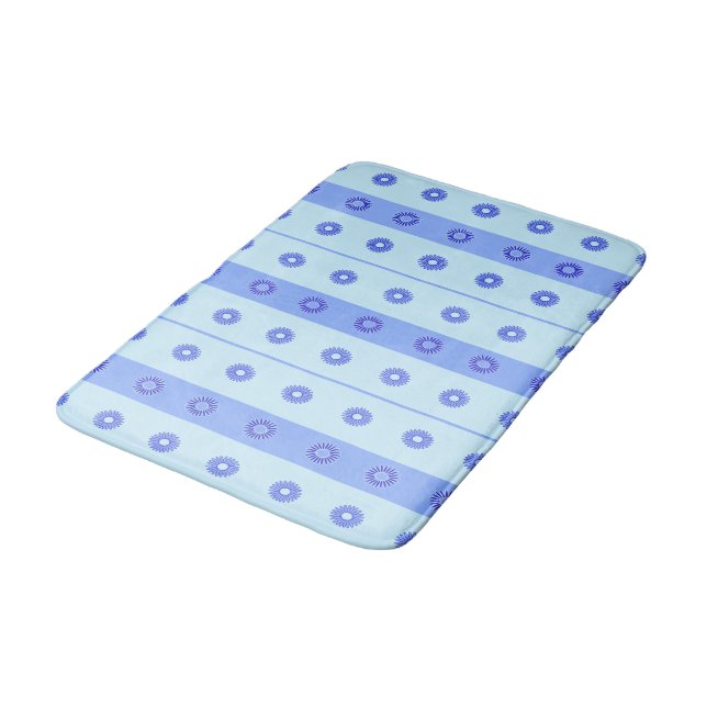 Light Blue Dark Blue Flowers Pattern Bath Mat (Angled)