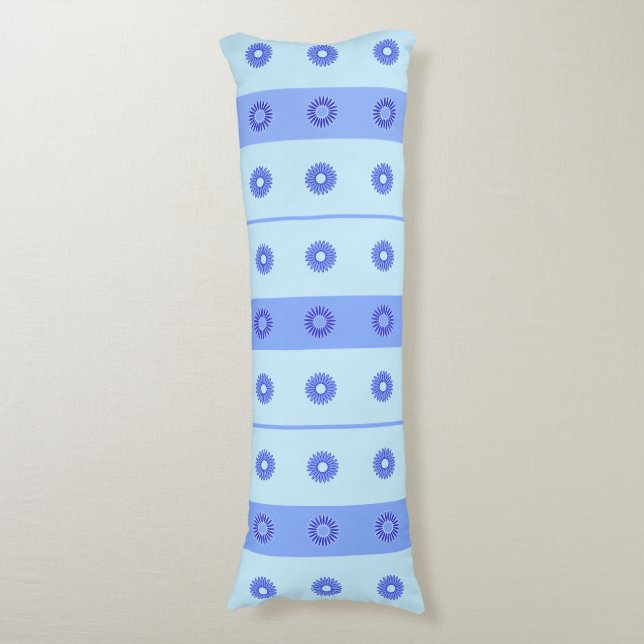 Light Blue Dark Blue Flowers Pattern Body Cushion (Front Vertical)