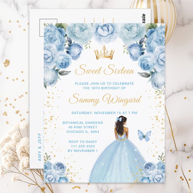 Light Blue Dark Skin Princess Sweet Sixteen Postcard (Creator Uploaded)