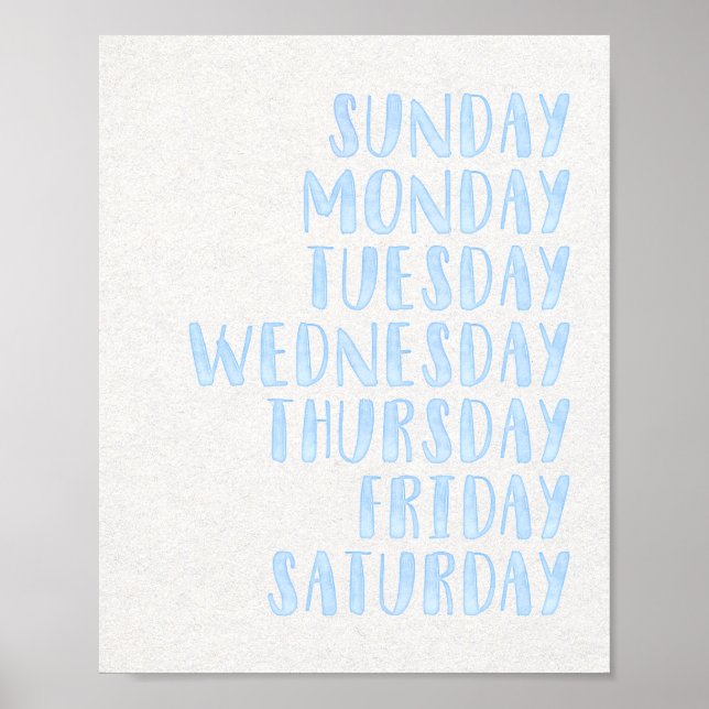 Light Blue Days of the Week Kids Nursery Poster (Front)
