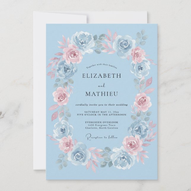 Light Blue Delicate Floral Wedding Invitation (Front)