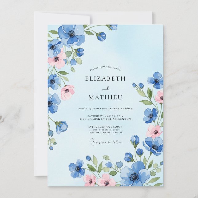 Light Blue Delicate Meadow Wedding Invitation (Front)