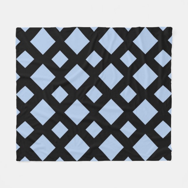 Light Blue Diamonds on Black Fleece Blanket (Front (Horizontal))