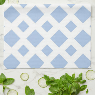 Light Blue Diamonds on White Tea Towel