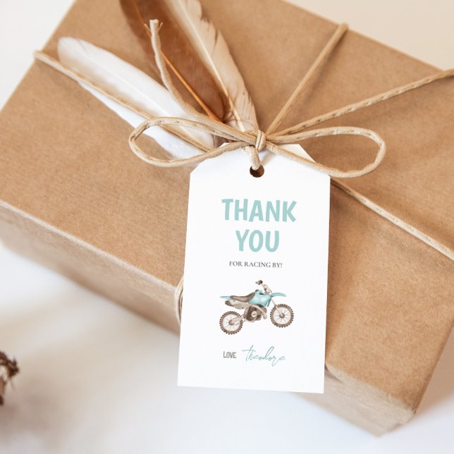 Light Blue Dirt Bike Birthday Gift Tag (Creator Uploaded)