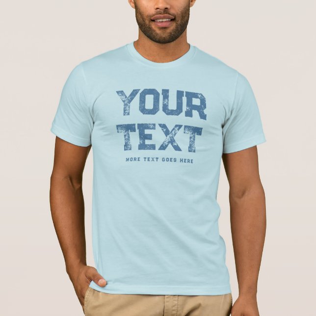 Light Blue Distressed Text Mens Modern Elegant T-Shirt (Front)
