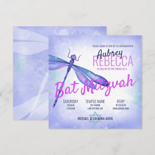 Light Blue Dragonfly Bat Mitzvah Invitation
