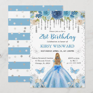 Light Blue Dress Blonde Hair Princess Birthday Invitation