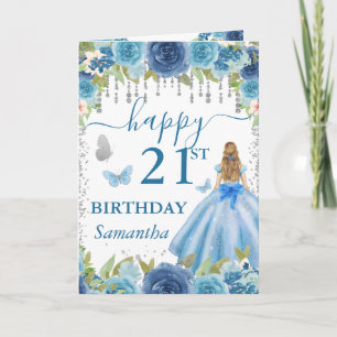 Light Blue Dress Blonde Princess Birthday Card