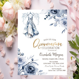 Light Blue Dress Blue Roses Quinceañera Invitation