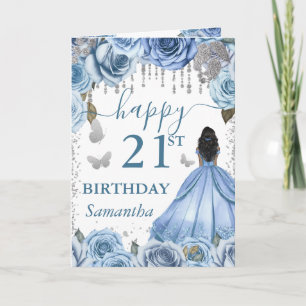 Light Blue Dress Dark Skin Princess Birthday Card