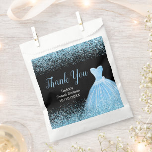 Light Blue Dress Faux Glitter Sweet 16 Birthday Favour Bags