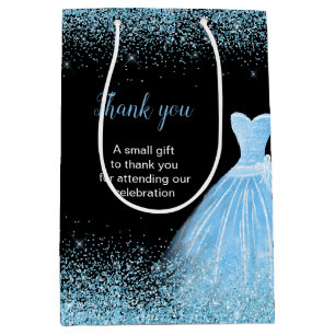 Light Blue Dress Faux Glitter Sweet 16 Birthday Medium Gift Bag