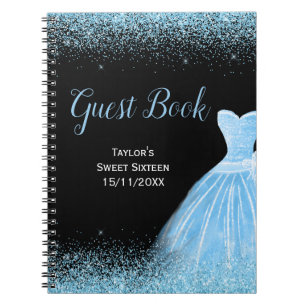 Light Blue Dress Faux Glitter Sweet 16 Birthday Notebook