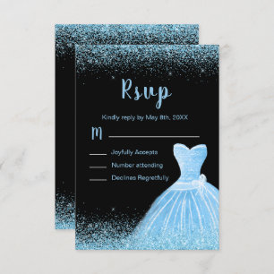 Light Blue Dress Faux Glitter Sweet 16 Birthday RSVP Card