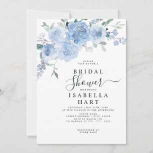 Light Blue Dusty Blue Floral Pastel Bridal Shower Invitation