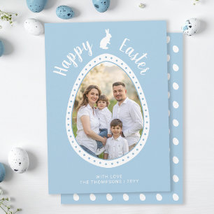 Light Blue Easter Egg Shape With Photo And Bunny Card