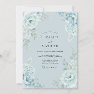 Light Blue Elegant Botanical Wedding Invitation
