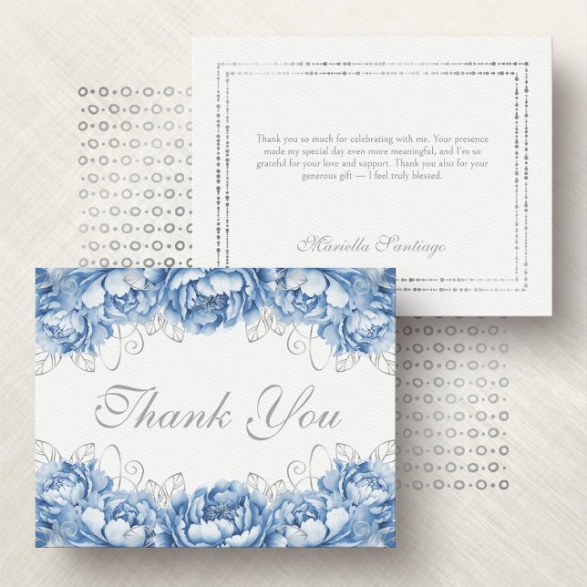 Light Blue Elegant Floral Quinceanera Thank You Card (Creator Uploaded)