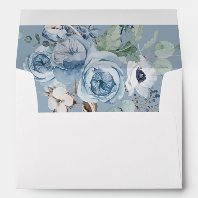 Light Blue Elegant Floral Script Wedding Envelope (Back (Bottom))