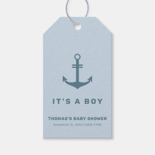 Light Blue Elegant Nautical Anchor Baby Shower  Gift Tags