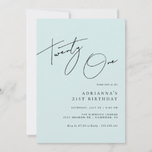 Light Blue   Elegant Script Women's 21st Birthday Invitation