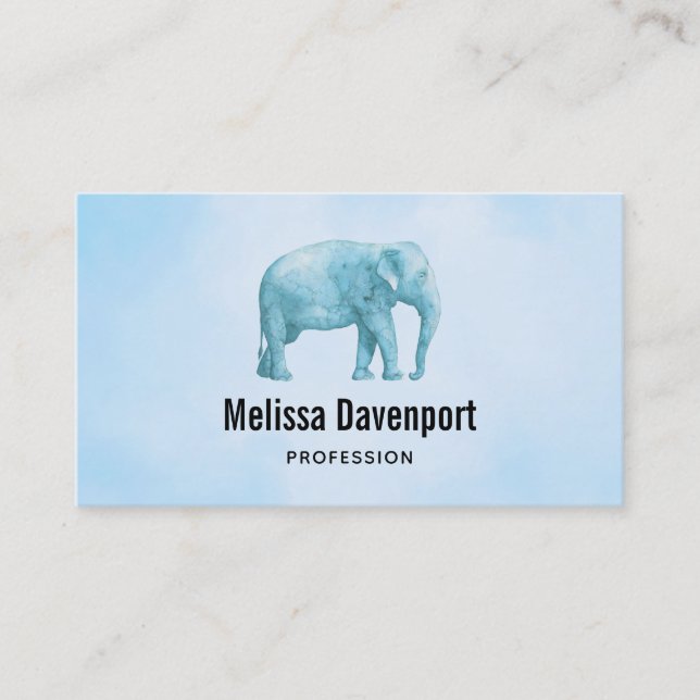Light Blue Elephant on Dreamy Blue Watercolor Business Card (Front)
