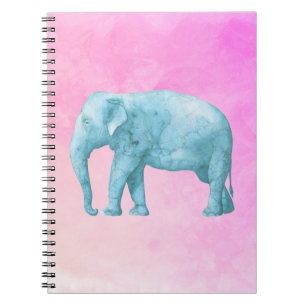 Light Blue Elephant on Dreamy Pink Watercolors Spiral Notebook