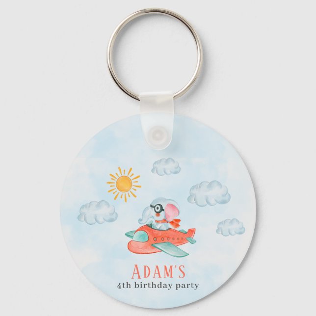 Light blue Elephant Pilot Birthday party keychain  (Front)