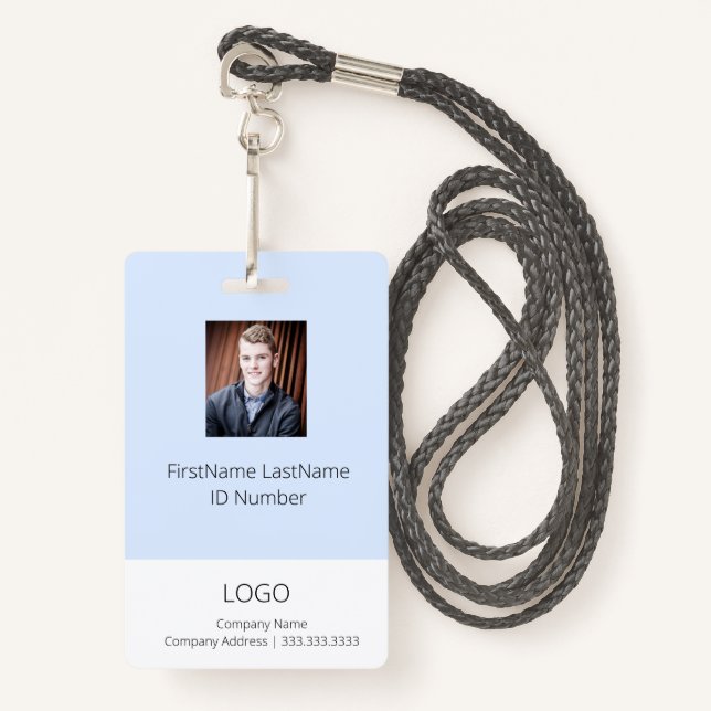 Light Blue Employee ID Badge with Barcode (Front with Lanyard)