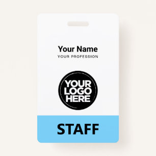 Light Blue Employee Name Business Logo Qr Code ID Badge