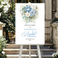 Light Blue Eucalyptus Gold Bridal Shower Welcome