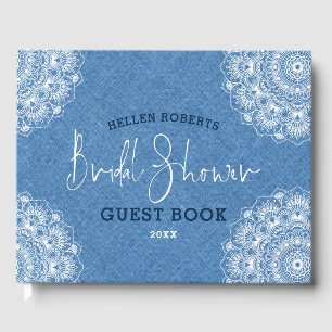 Light-blue faux line with white mandala guest book