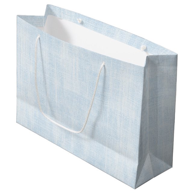 Light Blue Faux Linen Bridal Shower Large Gift Bag (Front Angled)