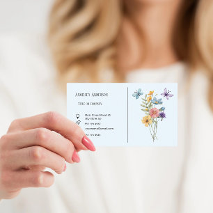 Light blue Feminine Watercolor Wildflowers Meadow Business Card