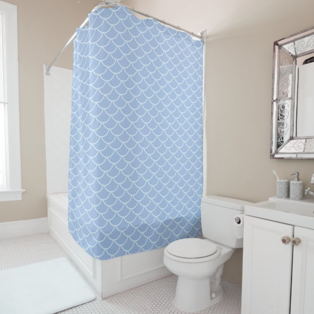 Light Blue Fish Scale Pattern Shower Curtain (In Situ)