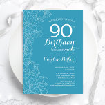 Light Blue Floral 90th Birthday Party Invitation<br><div class="desc">Light Blue Floral 90th Birthday Party Invitation. Minimalist modern design featuring botanical outline drawings accents and typography script font. Simple trendy invite card perfect for a stylish female bday celebration. Can be customised to any age. Printed Zazzle invitations or instant download digital printable template.</div>