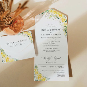 Light Blue Floral All in One Wedding Invite