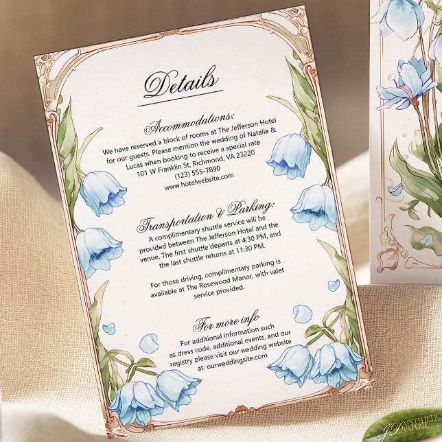 Light Blue Floral Art Nouvea Wedding Details Card  (Creator Uploaded)